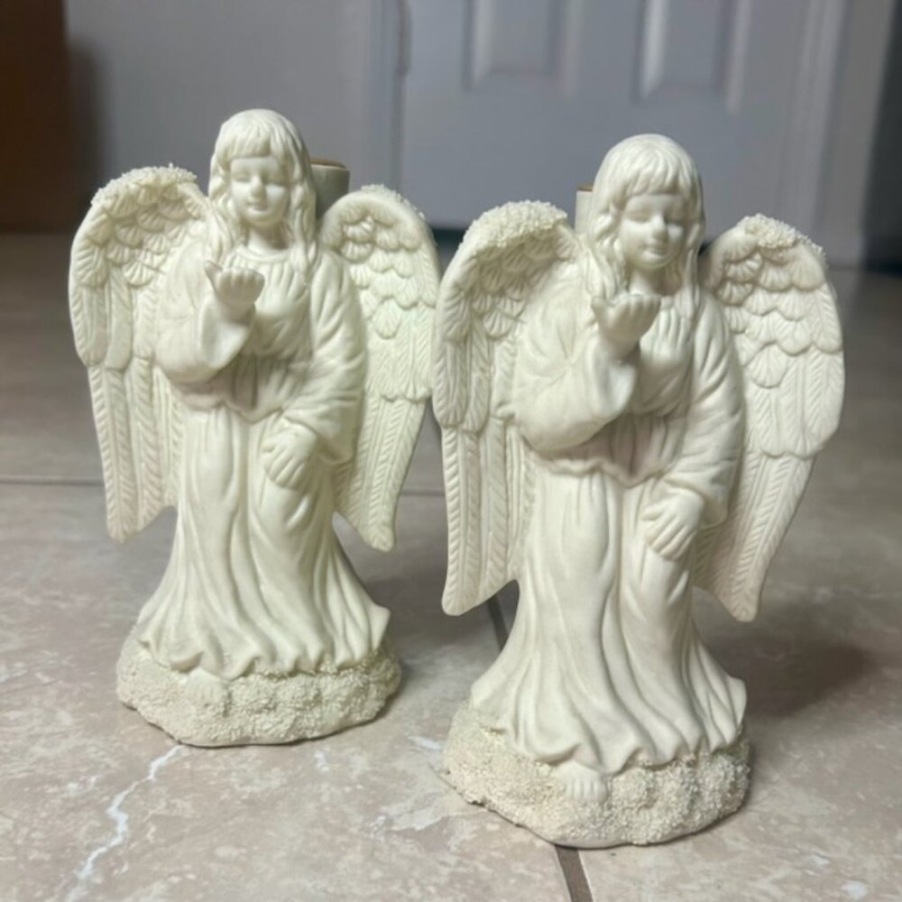 Gold-Trimmed Angel Candlestick Holders (Set of Two)